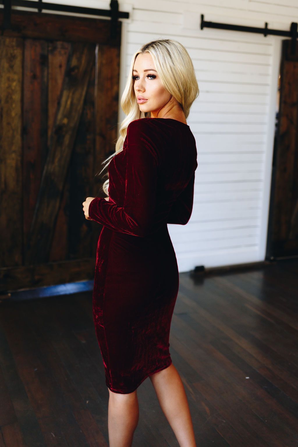 Candy Cane Velvet Midi Dress